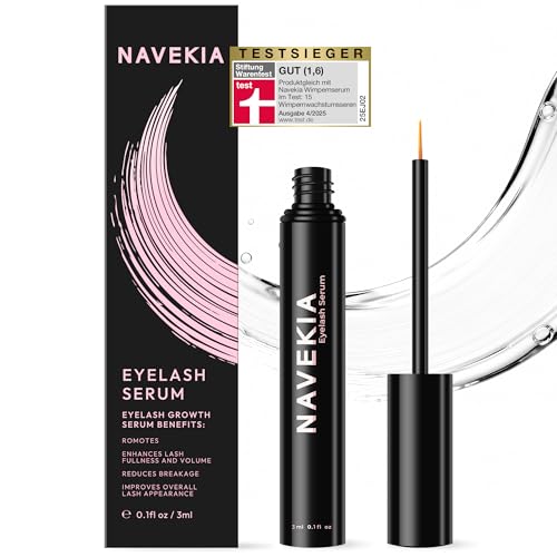 Navekia Premium Wimpernserum 2026 – M 3 ml – 2 Schlüsselpeptide + Bioenzym – Für Länge & Dichte – Einfache Anwendung, lang anhaltend – Empfindliche Augen – Vegan, tierversuchsfrei, hormonfrei
