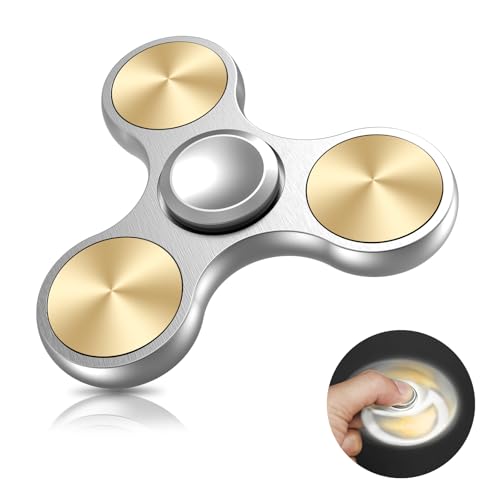 Coolden Fidget Spinner Metall Fidget Toys EDC Hand Spinner Hochwertig Angst Anti Stress Relief Spielzeug Geschenk für Kinder Erwachsene Edelstahl Leiser Fingerkreisel für Büro Schule Gold Silber