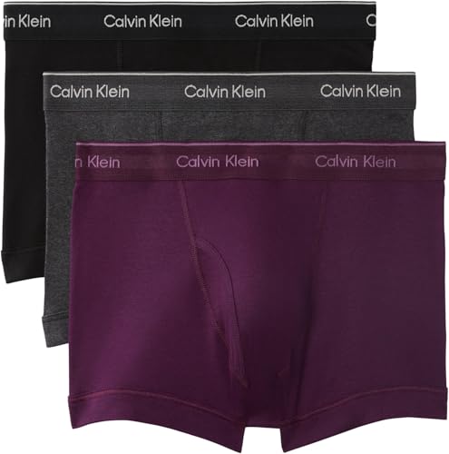 Calvin Klein Herren 3er-Pack Trunks mit Logo-Bund, Schwarz/Dunkelviolett/Anthrazit meliert, M