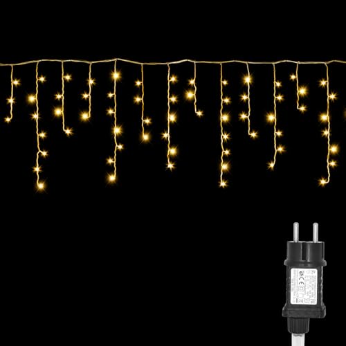 AGOTD Eisregen Lichterkette Außen Strom, 200er LED Lichtervorhang, Weihnachtsbeleuchtung Außen mit Timer 8 Modi Memory-Funktion für Weihnachten, Party, Hochzeit, Balkon, Garten Deko (Warmweiß)