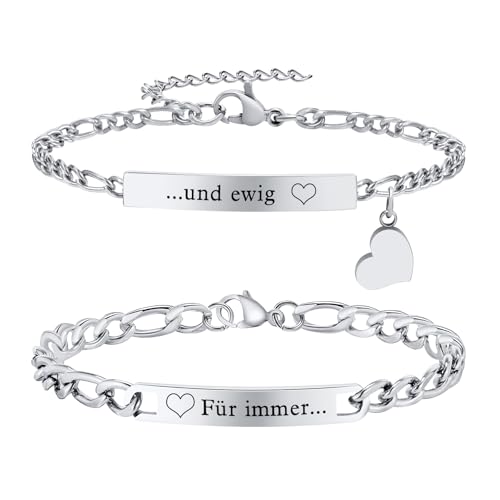 VNOX Paar Armband Geschenk Herren Damen : Geschenke fur Paare, Pärchen Armbänder für Frauen Männer Silber, Herz Armkette Modeschmuck Weihnachten Tag Vatertag