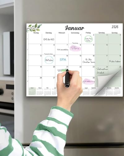 Qupuce Magnet Kalender kühlschrank 2026 A4 cm, Magnetischer Kalender von Jan.2026 bis Dez. 2026, Monatsplaner/Wandkalender Familienkalender für Zuhause oder Büro
