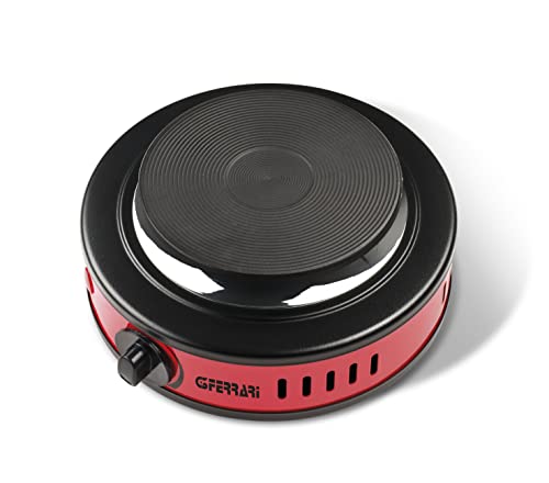 G3 Ferrari G10157 Tragbare elektrische Kochplatte, 500 W, Temperaturregelung, Gusseisenplatte 11 cm, Betriebsanzeige, Ideal für Camping, Rot.