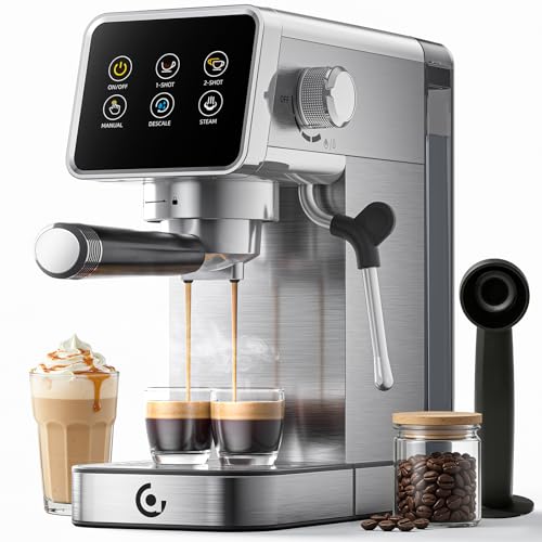 AMZCHEF Siebträgermaschine 20 Bar mit LED-Touchscreen, Kompakte Espressomaschine aus Edelstahl mit Milchaufschäumer,Selbstreinigung, 1,2L Wassertank, für Espresso, Cappuccino & Latte Macchiato