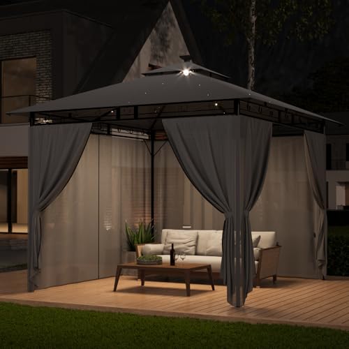 TRIUMPHKEY Pavillon 3x3 Wasserdicht Stabil Winterfest, Garten Pavillion mit seitenwänden, UV-Schutz 50+, Plane Gartenlaube, Metallrahmen Pavillon, Patio Gazebo, Grau