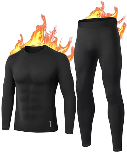 BENNIES Thermounterwäsche Herren Winter Funktionsunterwäsche Skiunterwäsche Thermowäsche Set Warm Weich Funktionswäsche atmungsaktiv Thermo Unterwäsche Thermounterhemd Thermounterhose Schwarz XXL