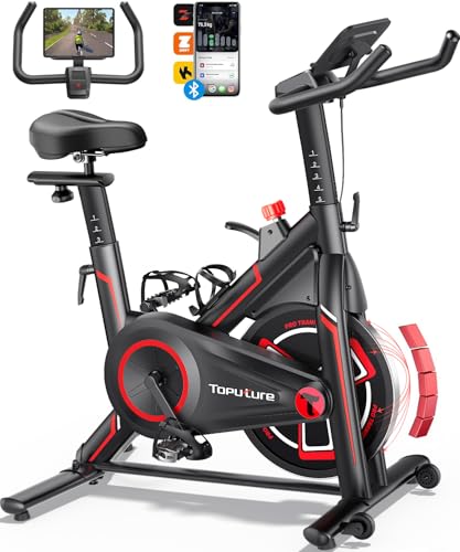 Toputure Heimtrainer Fahrrad mit APP, Leises Hometrainer, 0-100% Magnetwiderstand, 15KG Schwungrad, Bis 150KG, Spinning Bike Exercise mit LCD-Monitor, Tablet-Halter, Getränkehalter
