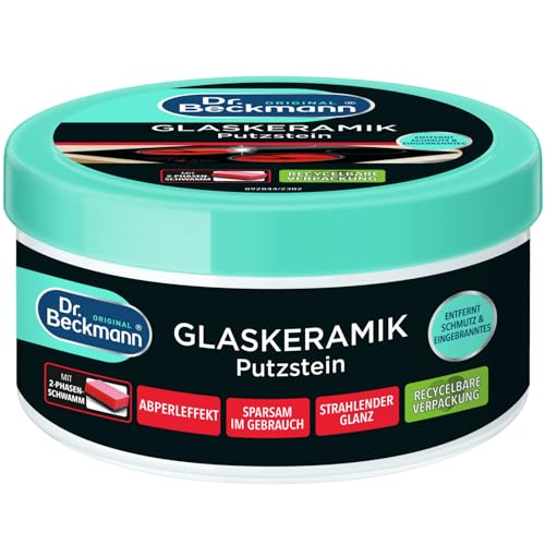 Dr. Beckmann Glaskeramik Putzstein | effektiver Kochfeld-Reiniger gegen hartnäckigen Schmutz | inkl. Spezialschwamm | 250 g (1er Pack) | Verpackung kann abweichen