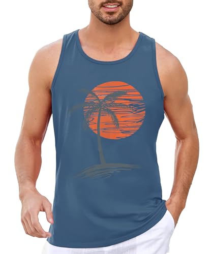 Runcati Printed Tank Top Herren Ärmelloses Sport Muskelshirt Fitness Gym Training Unterhemd Baumwolle Atmungsaktive Bodybuilding Shirt,Blau,M