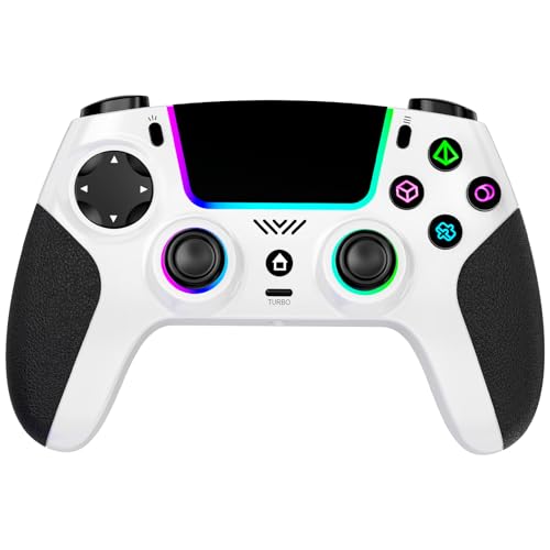 SZPACMATE Wireless Pro Controller für PS4/PS3/Switch/PC/iOS/Android/Steam Deck, mit 8 RGB Beleuchtung/Hall Effect Joystick/1000-mAh-Akku/Turbo/Doppelter Vibration/Programmierbar/Rutschfester Griff