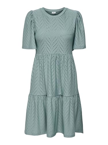 JDY Damen Kurzarm Kleid JDYCarla Cathinka A-Linie mit Lochmuster 15254680 Chinois Green M