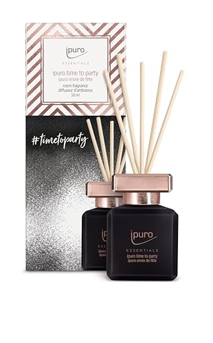 ipuro - Essentials Raumduft TIME to Party 50ml | Raumerfrischer mit Karamell, Grapefruit, Passionsfrucht, Birne, Pfirsich, Mango & Himbeere Duft | Diffuser mit Stäbchen | Lufterfrischer Wohnung