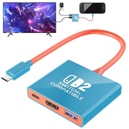 Switch 2 Dock für Nintendo Switch 2 (2025), Docking Station Unterstützung 4K, PD100W USB 3.0 Port, Tragbar HDMI Adapter Kompatibel mit Switch 2/ Switch 1/ OLED (Firmware-Upgrade Erforderlich)