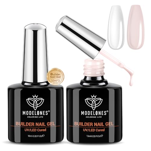 modelones Aufbaugel für Gelnägel, 8 in One Builder Gel, Nagelverstärker UV Gel für Strengthener Extension Gel Base Nagelverlängerung, Nail Repair Base Coat Nail Art Maniküre Klar Nude Rosa 2 Pcs