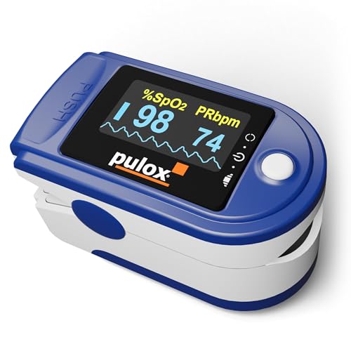 Pulsoximeter Pulox PO-200 Solo in Blau - Messung von Sauerstoffsättigung (SpO₂), Herzfrequenz (Puls) und Perfusions Index (PI)