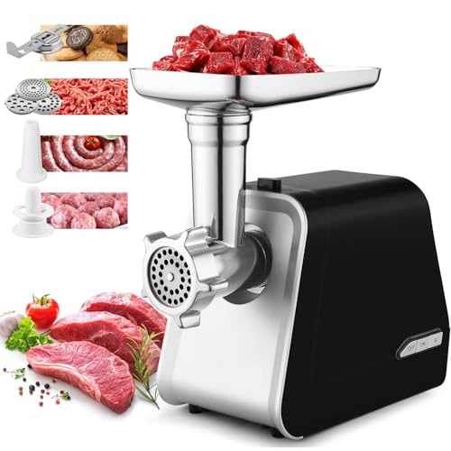 COOCHEER Profi Fleischwolf Elektrisch mit Wurstfüller & Keksaufsatz | 2000W Wurstmaschine Hackfleischmaschine mit 3 Lochscheiben& Kibbe-Aufsatz für Hackfleisch, Mett & Spritzgebäck