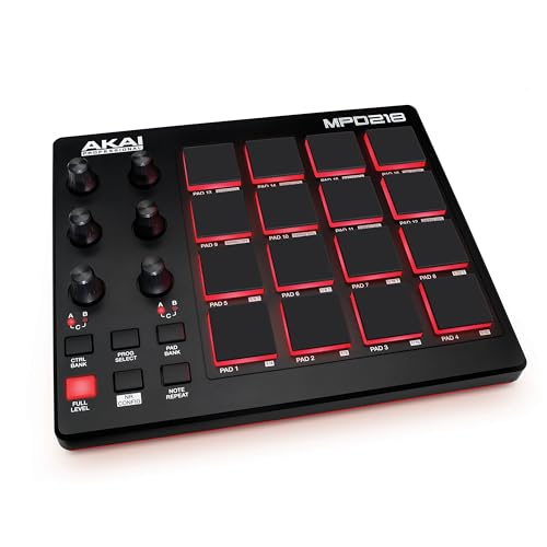 Akai Professional MPD218 - MIDI Pad Controller, Drum Pad Machine, Beat Maker mit 16 Pads, Zuweisbaren Reglern, Produktionssoftware Inklusive