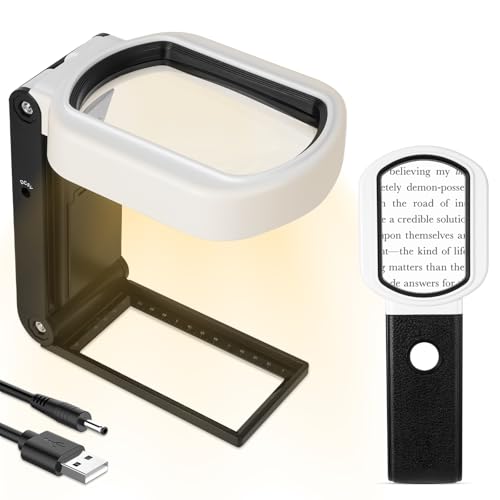 Lupe mit Licht und Ständer, 25X 10X Faltbare Echtglaslinse Leselupe mit 25 LED Wiederaufladbare Rechteckige Vergrößerungsglas 3 Farbmodi Dimmbare Magnifying Glass für Senioren, Juwelier