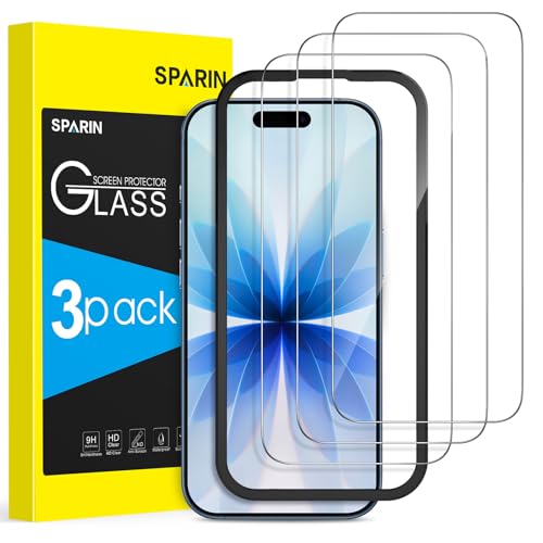SPARIN für iPhone 17/17 Pro und iPhone 16 Pro für Panzerglas, 3 Stück Schutzfolie für iPhone 6.3 Zoll mit Montage Rahmen,9H Härte, Anti-Bläschen,HD Displayschutzfolie