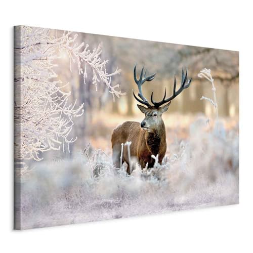 murando - Leinwand Bilder Hirsch 120x80 cm Leinwandbild 1 tlg Kunstdruck moderne Wandbilder auf Leinwand XXL Wohnzimmer Schlafzimmer Wanddekoration Wandbild Wand Natur Wald Tier Landschaft Waldtier