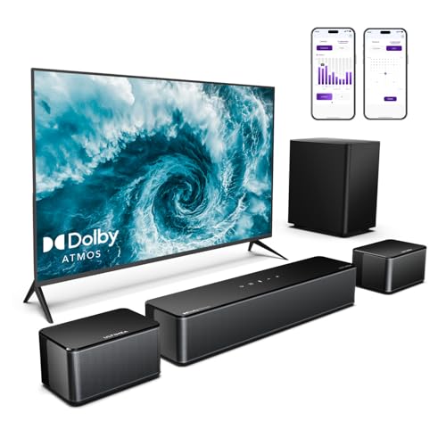 ULTIMEA 5.1 Soundbar mit Subwoofer, Soundbar für TV mit Dolby Atmos, Heimkino Soundsystem mit 2 Rear-Lautsprechern, Surround Sound, App-Steuerung, einstellbarem Bass, HDMI, Bluetooth, Poseidon D60