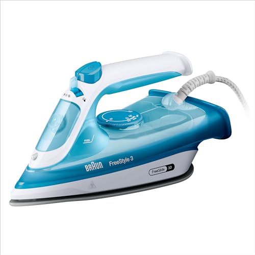 Braun FreeStyle 3 FI3144BL Dampfbügeleisen mit 3D-FreeGlide-Technologie, SuperCeramic-Sohle, Ultimate FastClean, automatische Abschaltung, Tank 270 ml, 2700 W, Blau