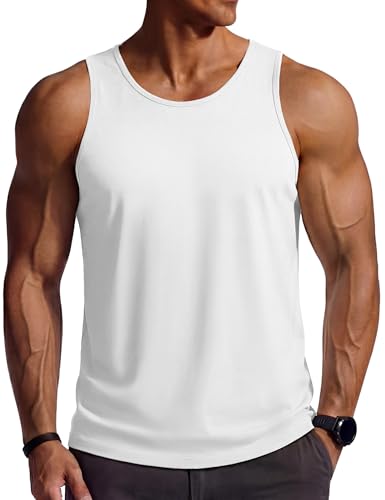 TACVASEN Tanktops Herren Ärmellos Tank Top Baumwolle Achselshirts Fitness Muskelshirt Sport Männer Sommer Gym Weiß L