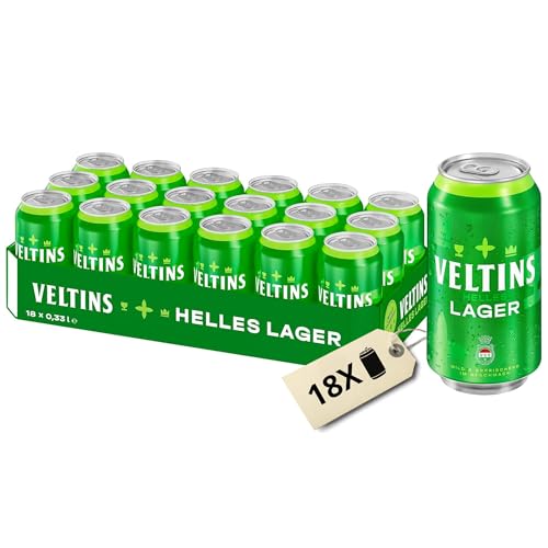VELTINS Helles Lager – Mild & Süffig – 18 x 0,33 l Dosenbier (EINWEG) – Helles Bier mit moderner Leichtigkeit – 5 % vol. Alkohol – Brautradition in neuem Design