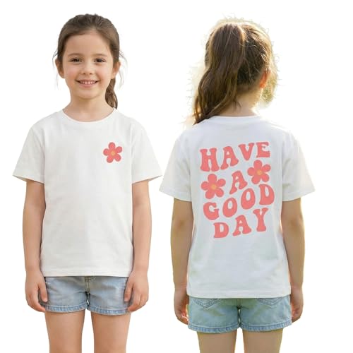 T-Shirt Mädchen Sommer Kurzarm Weisses Tshirt Kinder Baumwolle Tops für Mädchen Mode Druck Shirt Rundhals Sport Leicht Tshirts für Kinder (DE/NL/SE/PL, Alter, 7 Jahre, 8 Jahre, Regular, Weiß)