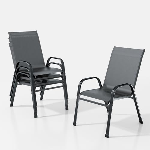 XIELOUS Gartenstühle stapelbar, Grau, 4er Set