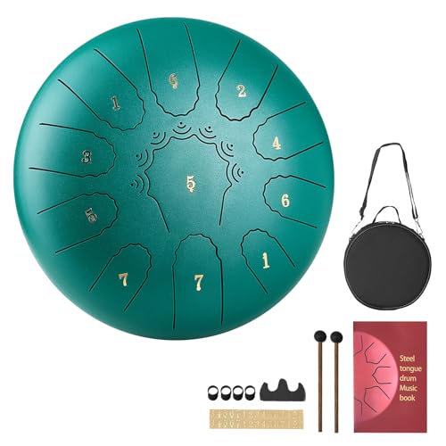 VEVOR Stahltrommel, Ø254 mm 11 Tönen, Regentrommel, C-Dur, mit Notenbuch & Schlägeln, Perkussionsinstrument für Meditation, Yoga & musikalische Anfängerausbildung, Steel Tongue Drum Grün
