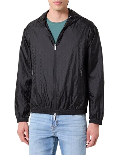 Armani Exchange Men's Essential, Tone on Tone Monogram Logo Texture Blouson Jacket, Black, M