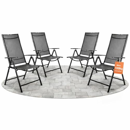 BigDean 4er Set Gartenstuhl Hochlehner klappbar bis 120kg belastbar dunkelgrau/schwarz 7-Fach verstellbar Balkonstuhl für Garten Terrasse & Camping Klappstuhl Balkon Gartenstühle Gartenstuhl klappbar