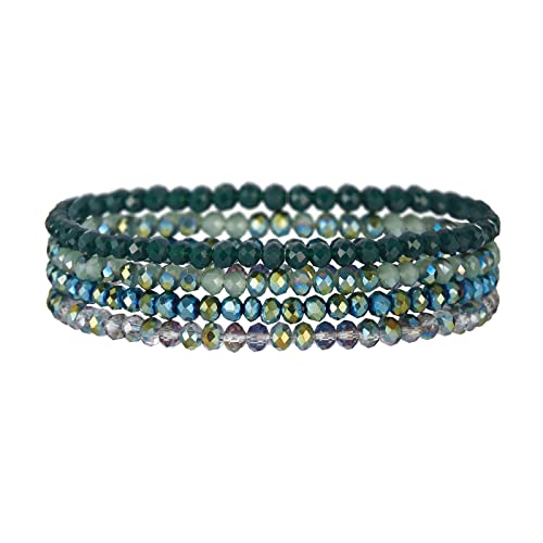 FULU AUTUMN Damen Kristall Perlen Armband Mehrschichtiges Steine Armband Boho Modeschmuck Beste Freundin Geschenke(Green)