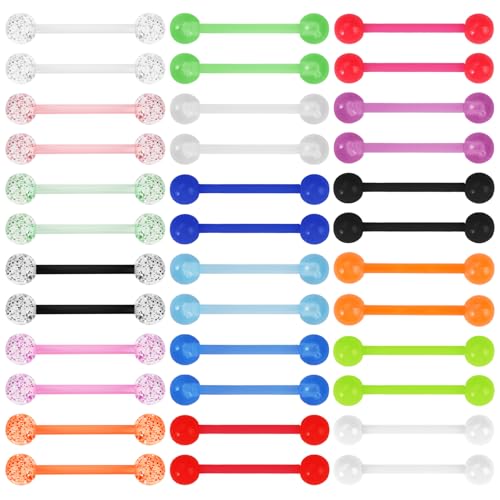 Zykra 36 Stück Zungenpiercing Kunststoff, Tongue Piercing Zunge, Zungenpiercing Barbell Set, Brustwarzenpiercing Plastik Acryl, Zungenstecker für Damen