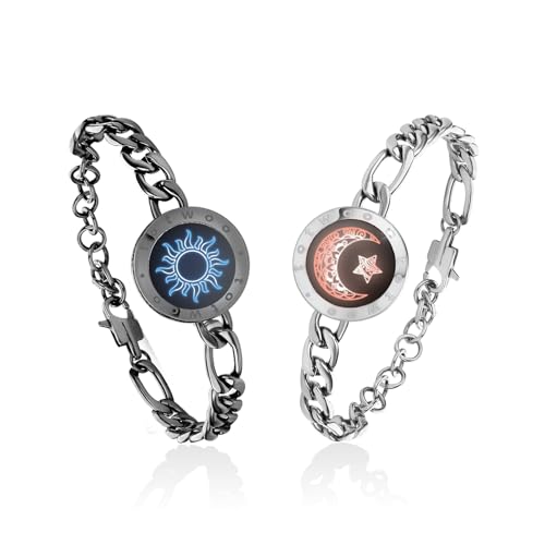 TOTWOO Intelligente Partnerarmbänder für Fernbeziehungen mit App-gesteuerter 1:1-Bluetooth-Kopplung – Romantisches Geschenk mit Leuchten und Vibration bei Berührung, gefertigt aus 316 Edelstahl