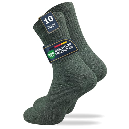 GAWILO Army- und Jagdsocken Herren & Damen (10 Paar) | Arbeitssocken mit verstärktem Frotteefuß | Freizeitsocken mit Komfortbund (43-46, grün)