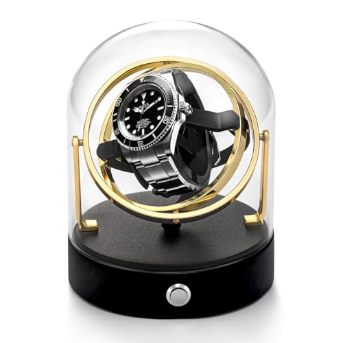 DEWEGER Orbit Uhrenbeweger für mechanische Uhren, leiser Motor, passend für Damen und Herren, für Rolex und die meisten, Gold, Modisch 360° Drehung