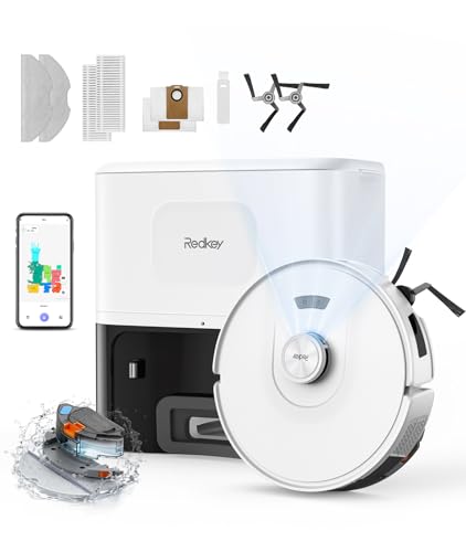 Redkey D8 Saugroboter mit Wischfunktion, 25.000Pa Saugkraft Saugroboter, 4L Staubsauger Roboter mit Absaugstation, Anti-Haar-Verwicklung, LiDAR Navigation, Saug und Wischroboter für Teppich, Tierhaare