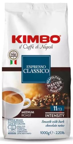 Kimbo Espresso Classico ganze Kaffeebohnen, mittlere Röstung, 1kg Beutel