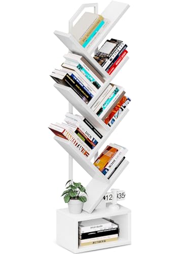 Coleshome Bücherregal im Baumform, Standregal mit 6 Ebenen, Bücherregal Holz Geeignet für Wohnzimmer und Schlafzimmer, Weiß
