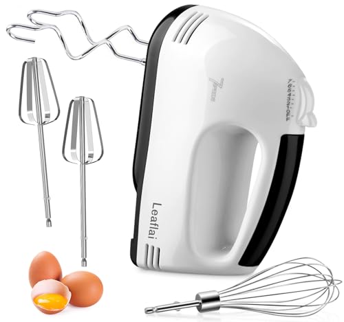 Leafai Handmixer - Elektrischer Handrührgerät mit 7 Geschwindigkeitsstufen Turbo-Boost Handmixer mit 5 Edelstahl-Zubehörteilen zum Schlagen und Mischen – spülmaschinenfest