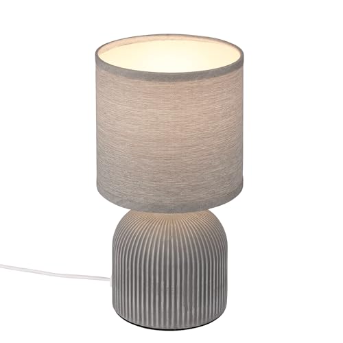 BRILONER - Tischlampe mit Stoffschirm, Kabelschalter, Keramikfuß, Lampe, Nachttischlampe, Tischleuchte, Dekolampe Flur, Bürolampe, Leselampe, Wohnzimmer, Schlafzimmer, 15x28 cm (DxH), Grau