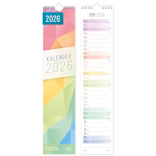 Häfft® Streifenkalender 2026 lang & schmal (9 x 42 cm) Monats-Wandkalender für Küche, Flur & Co - übersichtliche Termine & Geburtstage