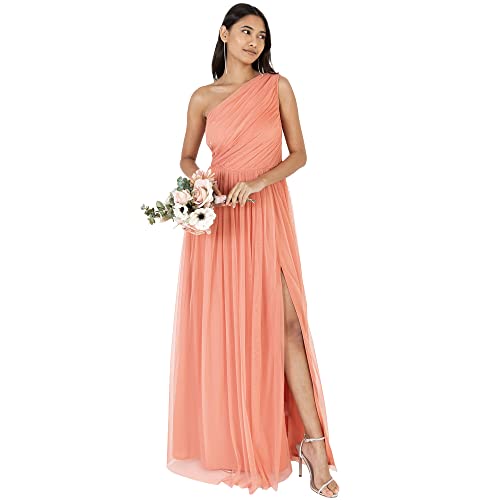 Anaya with Love Damen Womens Ladies Maxi One Cold Shoulder Dress with Slit Split Sleeveless Prom Wedding Guest Bridesmaid Ball Evening Gown Kleid, Coral Pink, 40