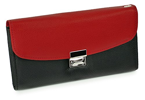 Hamosons – Zweifarbige Profi Kellnerbörse/Kellnergeldbeutel aus Leder, Schwarz mit Rot, Modell 1014