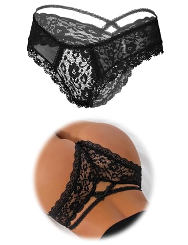 ohmydear Brazilian Slip Damen Höschen 1/2/3er Pack Sexy String Tanga Spitzen Unterwäsche Frauen Große Größen Unterhosen Transparente Pantys Atmungsaktiv Tangas Underwear