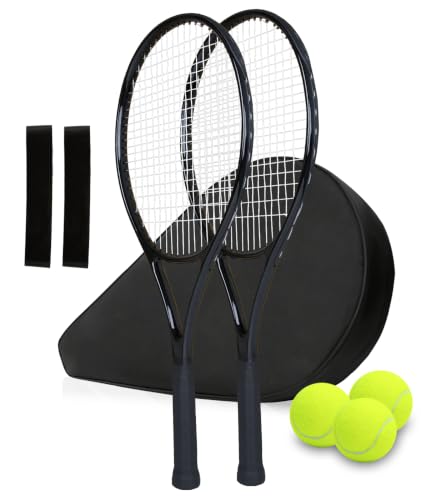 2er Tennisschläger-Set, 27-Zoll-Schläger mit Bällen, Tasche und Overgrips