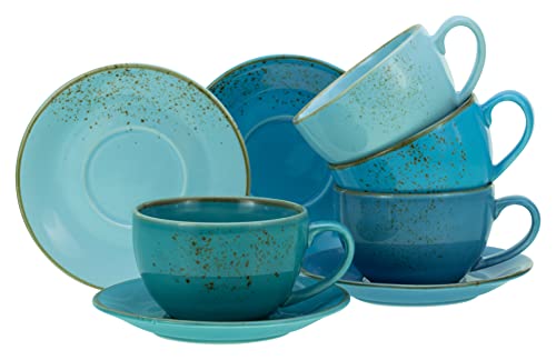 CreaTable, 23699, Serie Nature Collection AQUA Bistrotassen Set, 8-teiliges Geschirrset, Cappuccino Set aus Steinzeug, spülmaschinen- und mikrowellengeeignet, Qualitätsproduktion