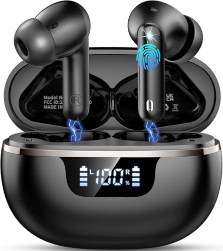 Bluetooth Kopfhörer, Kopfhörer Kabellos Bluetooth 5.4, In Ear Kopfhörer mit ENC Noise Cancelling Mic, Kabellose Kopfhörer 50 Std Spielzeit Tiefer Bass mit LED-Anzeige, IP7 Wasserdicht Ohrhörer
